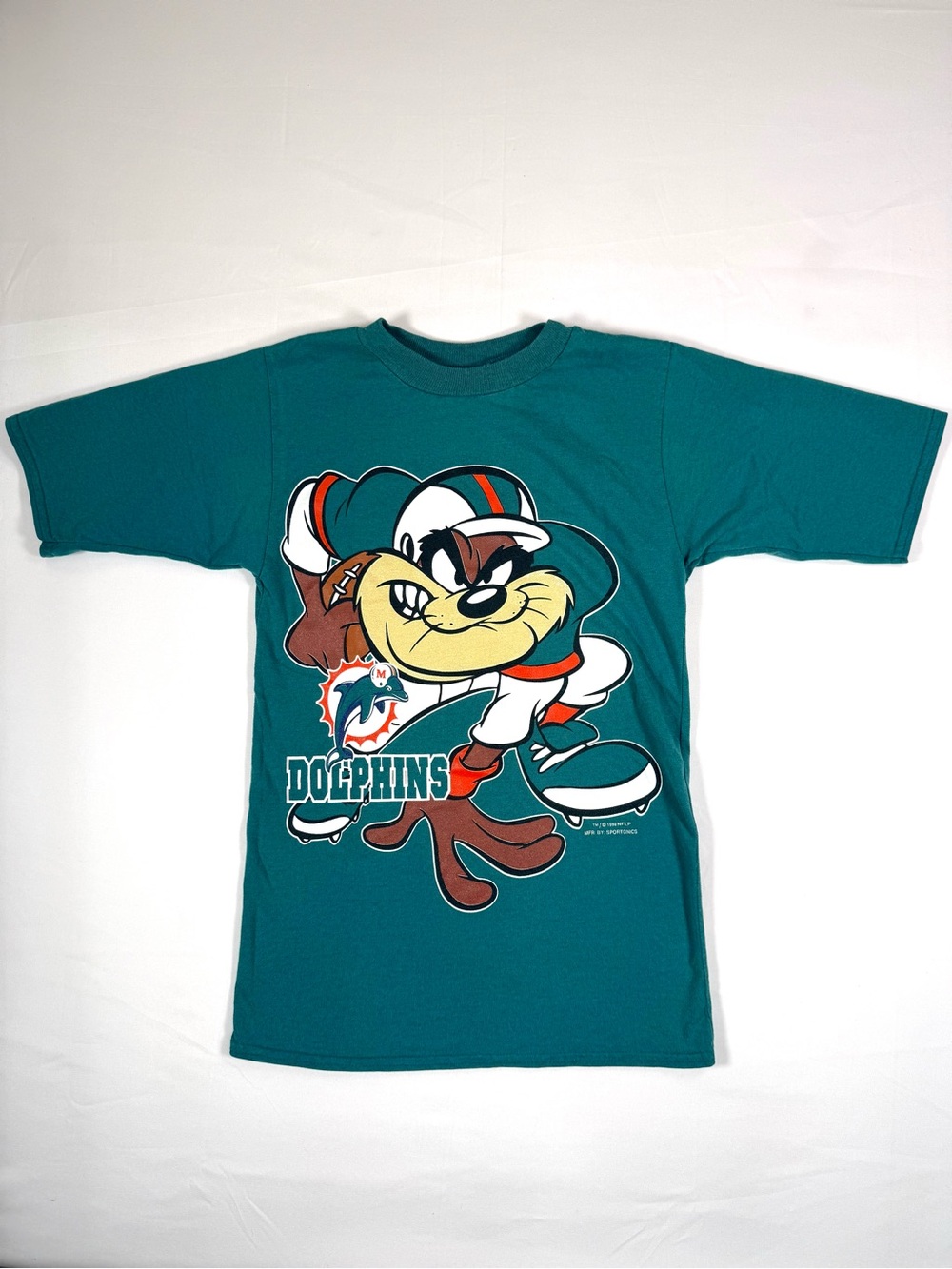 VINTAGE NFL Boy Miami Dolphins Taz Looney Tunes Graphic T Shirt L 14-16 1998 USA